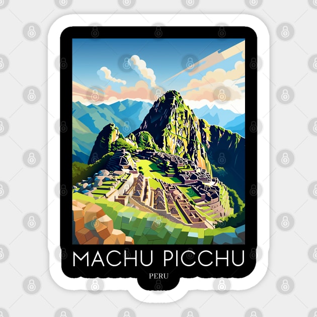 A Pop Art Travel Print of Machu Picchu - Peru Sticker by Studio Red Koala